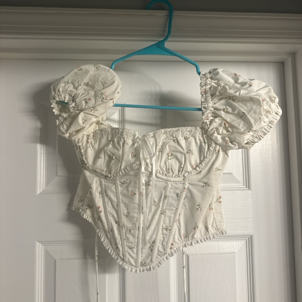 Floral Puff Sleeve Corset Top